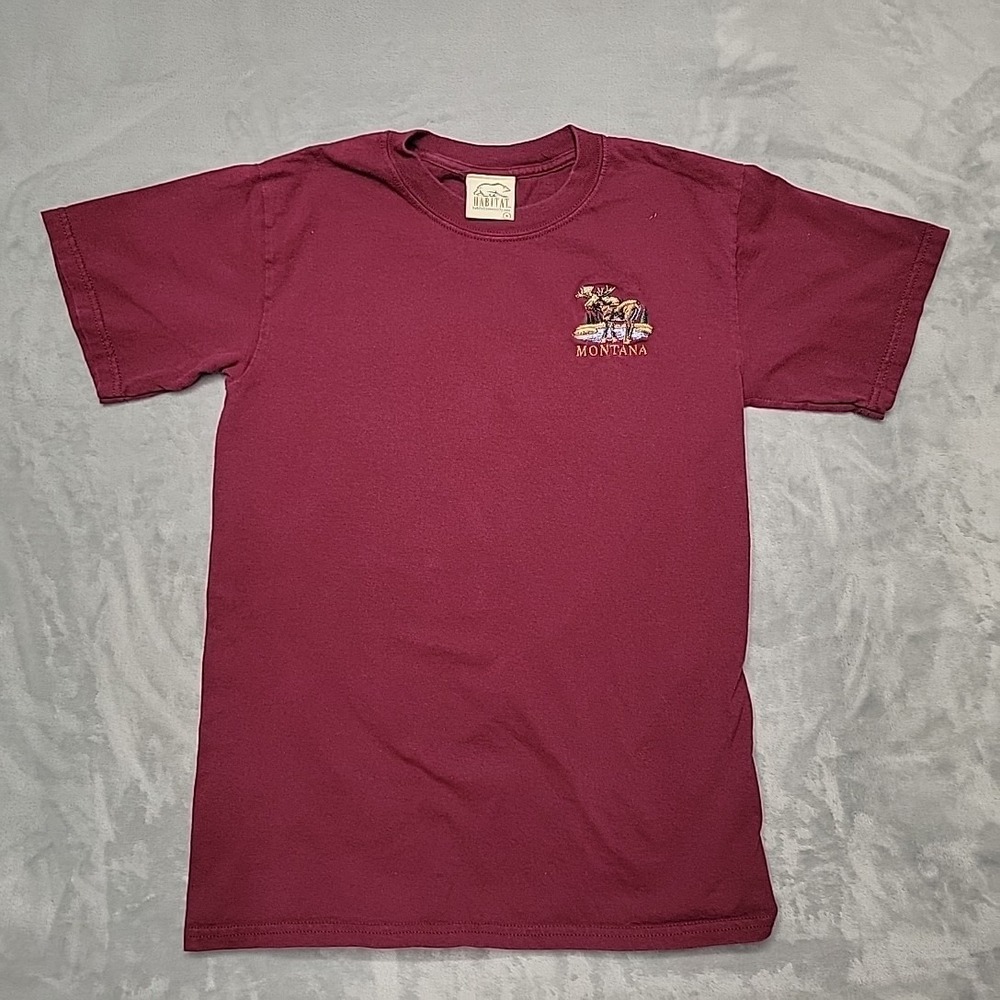 Montana Moose Shirt Mens Small Maroon Habitat Embroidered Wildlife Souvenir